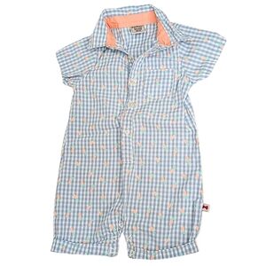 Easter Baby Romper Blue Gingham Carrot Print | 24 Months